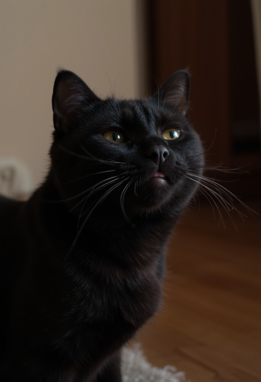 photo close-up of a black cat's face hissing, soft natural light <lora:mobile-000081:1>