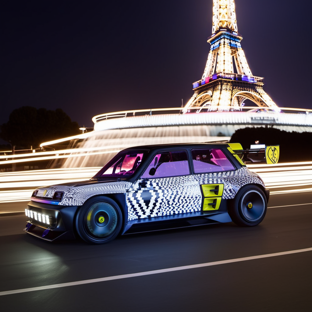 Long exposure photo of cinematic photo Long exposure photo of R5e1024, an pearly white electric rally, car, text ''CivitAI", Paris, effeil tower, neon ligths, photography, ultra sharp, film, professional, 64k <lora:add-detail-xl:1.5>  <lora:R5Turbo3E-1024-000235:0.8> . Blurred motion, streaks of light, surreal, dreamy, ghosting effect, highly detailed