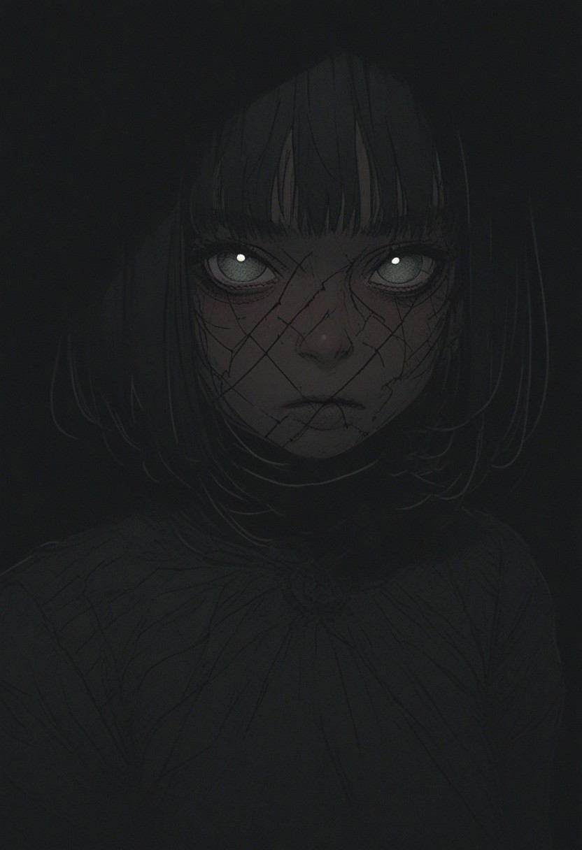 zPDXL3, sinozick style, flat color, dark theme,1girl, 25 years old, perfect face, looking at viewer, cute, petite, 
dark eyes, 
bob cut, inverted bob, black hair,
black clothes, witch robes, [witch hat], strapless dress, [holding candle],
science fiction, city, (neon, green glow), dynamic lighting,
blush, [annoyed], 
portrait, face focus, detailed face,
