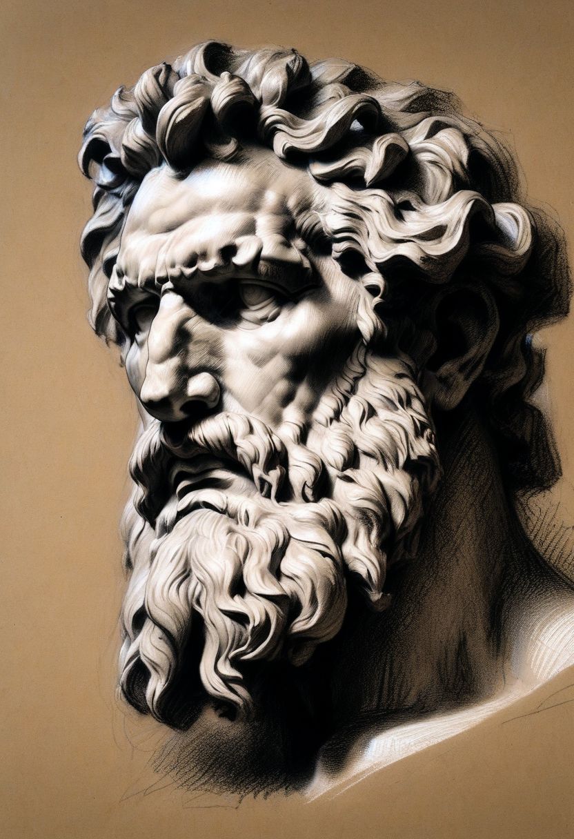 Drawing a antic sculpture of Zeus head