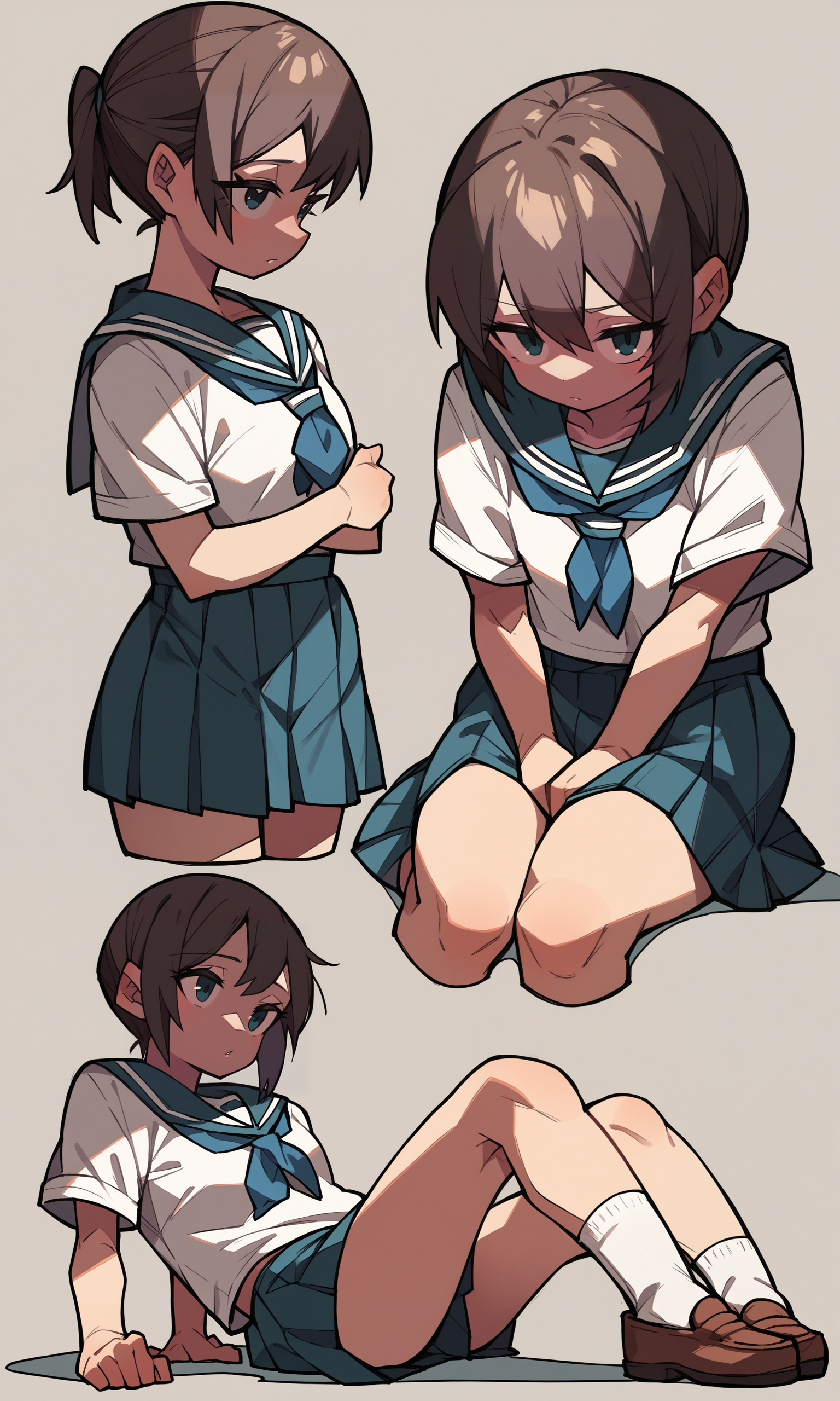 score_9, score_8_up, score_7_up, score_6_up, score_5_up, score_4_up, (source_anime),  <lora:[GP]Yaya hiyayaka style2 [Pony XL]:1.0>
1girl, school uniform, sitting, standing, lying, multiple views,