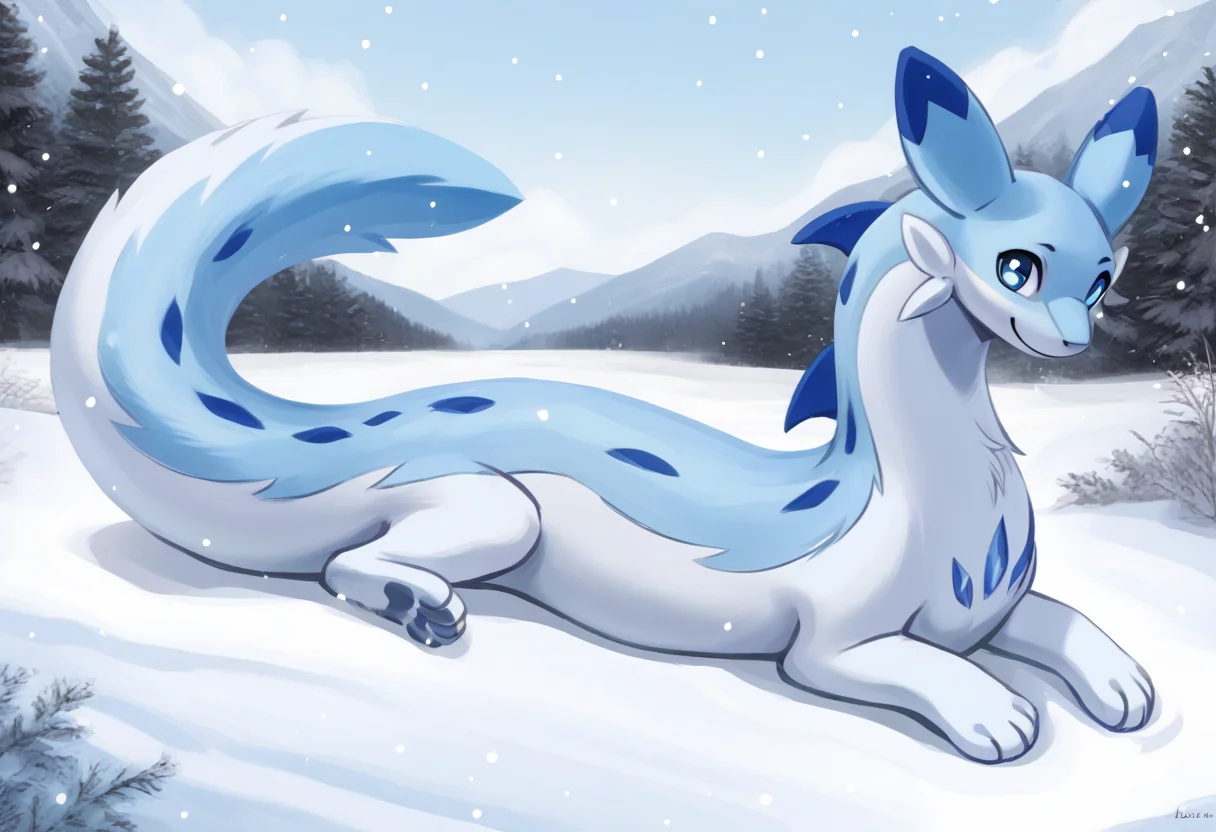 score_9, score_8_up, score_7_up, source_anime BREAK
winter background, snow, ice
Chillet_Palworld, feral, light blue fur, blue eyes, white underbelly, blue back spikes, blue chest markings, blue spots, blue-tipped ears, whiskers, long animal ears, long tail, lying, on stomach smile, looking at viewer, smile
detailed background, beautiful scenery
<lora:add-detail-xl:1>
 <lora:Chillet_Palworld:1>