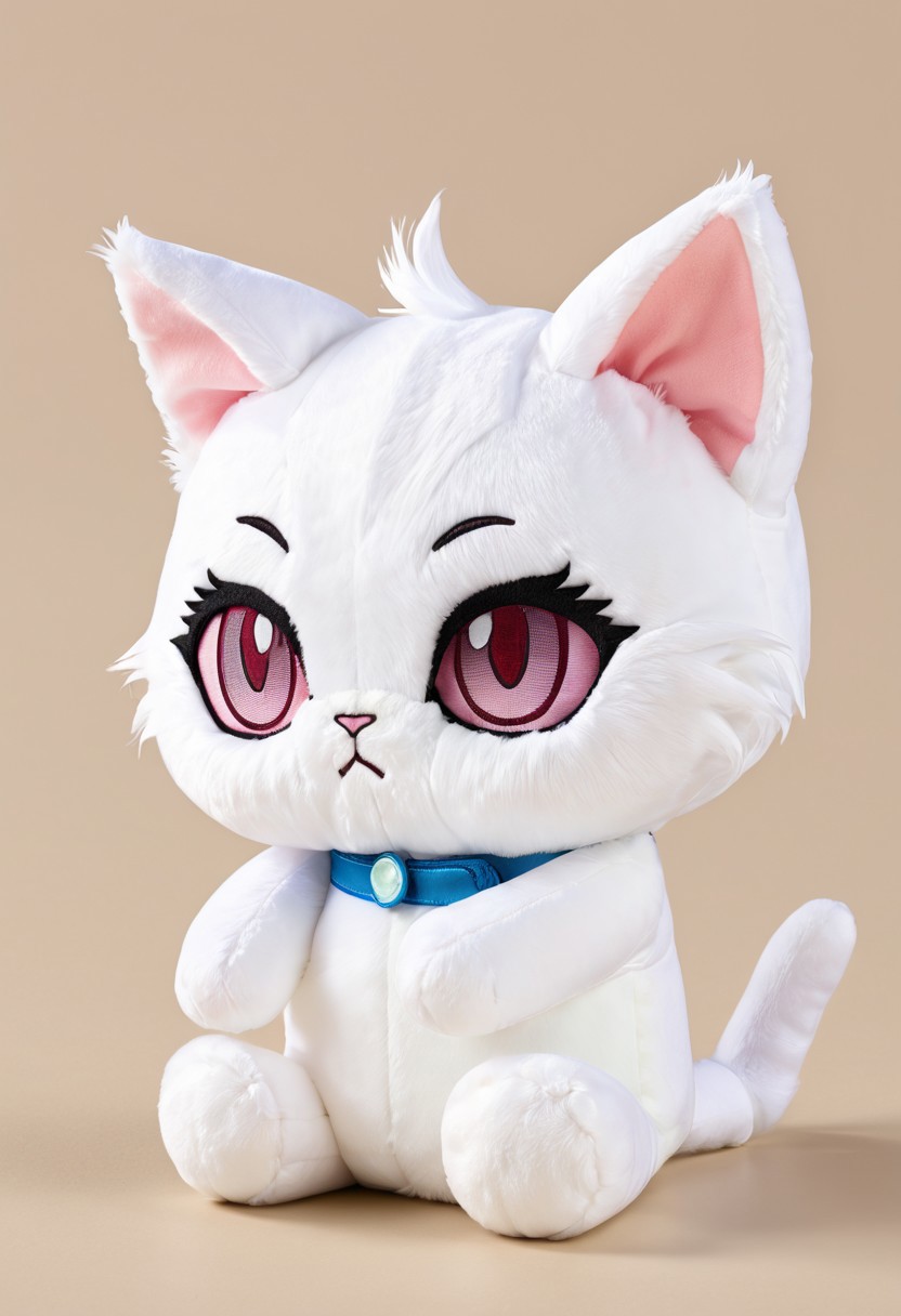 score_9, score_8_up, score_7_up, score_6_up, score_5_up, score_4_up  <lora:woafu_plushify_sdxl_v02:1> single, plushify, character stuffed toy, chibi, adorable cat, extremely detailed, realistic, simple background, fluffy, 8k, masterpiece,