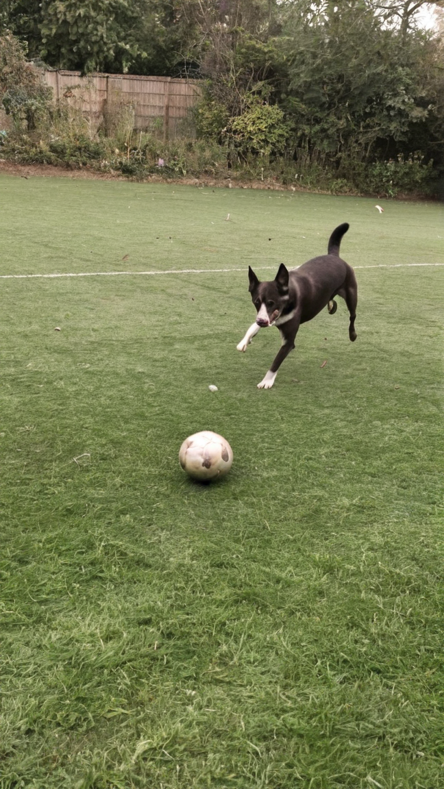 iphone photo of a dog playing football