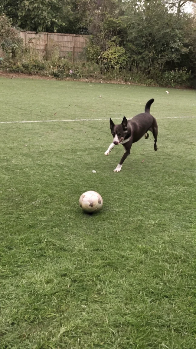 iphone photo of a dog playing football