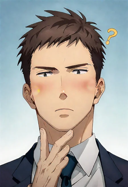 (score_9, score_8_up, score_7_up), ((source anime, best quality, best aesthetic, perfect anatomy, Gold Ratio, Art Composition, zPDXLxxx)), 1boy, doumeki, male_focus, handsome detailed face, black eyes, collared shirt, blazer, necktie, solo, modern office, portrait, (((Confused, coutre-jour, wide shot, close to viewer, steepled fingers, outstretched arm))), <lora:aesthetic_anime_v1s:1>, <lora:Smooth Anime 2 Style SDXL_LoRA_Pony Diffusion V6 XL:1>, <lora:Doumeki:0.8>