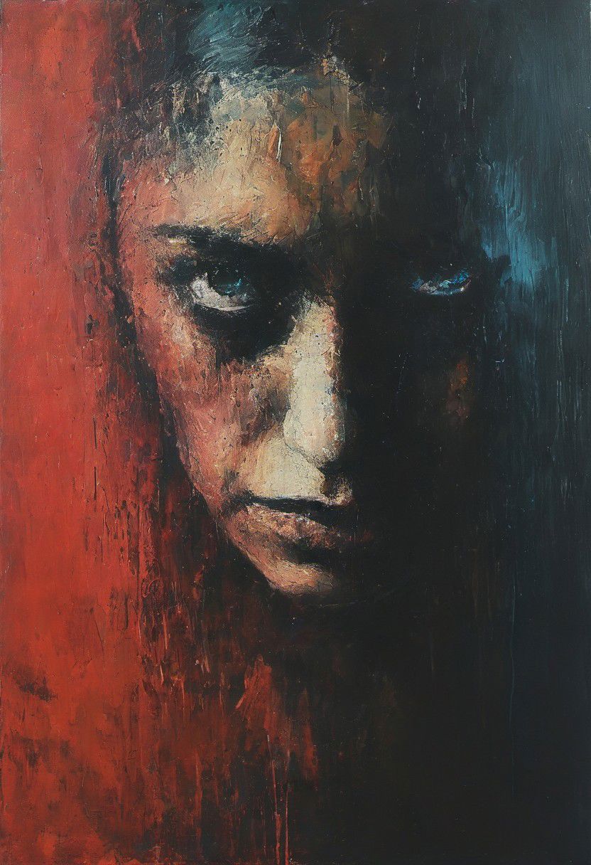 impactful paint of blonde woman with blue eyes, highly detailed,  sharp,  professional, clear,   high contrast, high saturated, vivid deep blacks, crystal clear