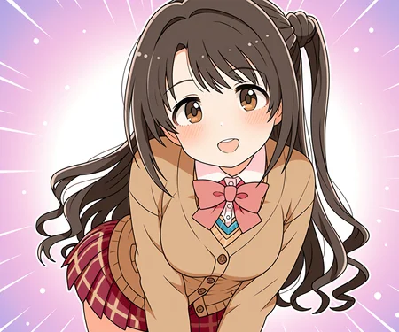 masterpiece, best quality, amazing quality, sfw, 1girl, solo, white shirt, pleated skirt, cardigan, shimamura uzuki, looking at viewer, <lora:Deremasu Gekijou style ILL-v2:1> deremasu_gekijou