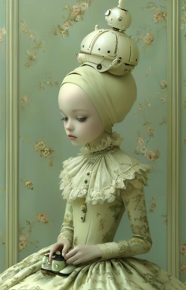 masterpiece,best quality,<lora:tbh351-sdxl:0.75>,illustration,style of Ray Caesar, portrait of Housework robots