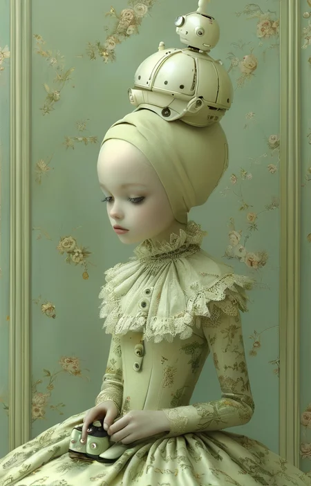 masterpiece,best quality,<lora:tbh351-sdxl:0.75>,illustration,style of Ray Caesar, portrait of Housework robots