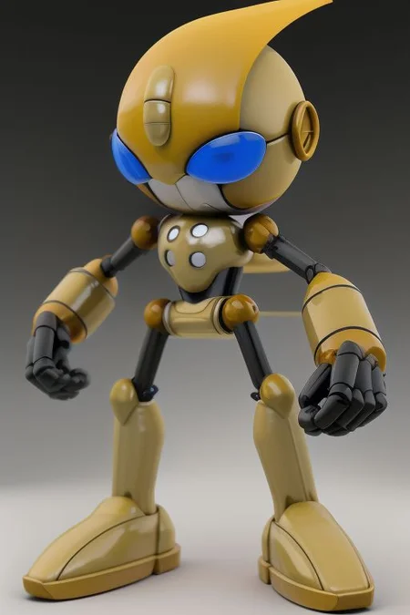 Tall, High quality, nonblurry, male focus, Ultra HD, HDR, 8K, smooth lighting, solo, (fully clothed, masterpiece, photorealistic, good shading, studio quality), (Emerl, yellow robot, light blue eyes, metal limbs, orange horn with a concealed blue gem), (1boy, male, male robot, epic lighting)), , best_quality, perfect quality, cinematic lighting, highest quality, intricate details