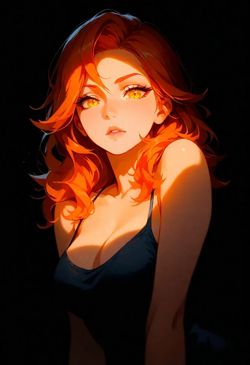 1girl, luna from dota2, lips, thin lips, parted lips, solo, looking at viewer, camisole, upper body, dark, underlightling, masterpiece, best quality, very aesthetic