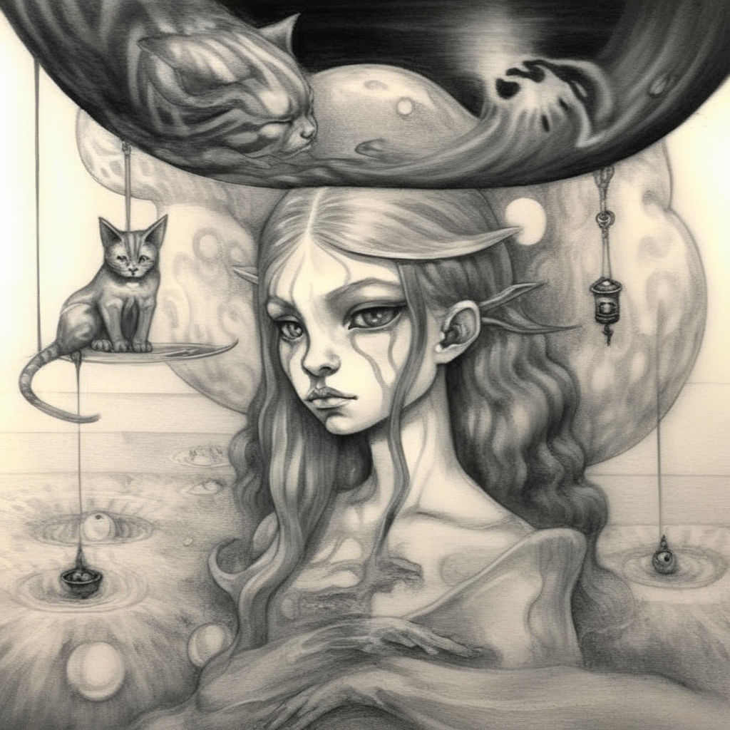 absurda error sketch pirate girl and cat enigmatic dreamscape surrealistic <lora:absurda:1>
