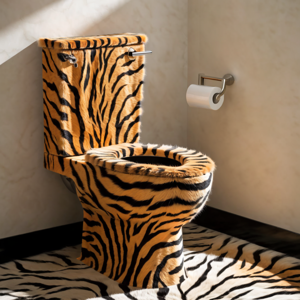 wanapi toilet, open toilet bowl made of tiger fur <lora:wanapi:1>