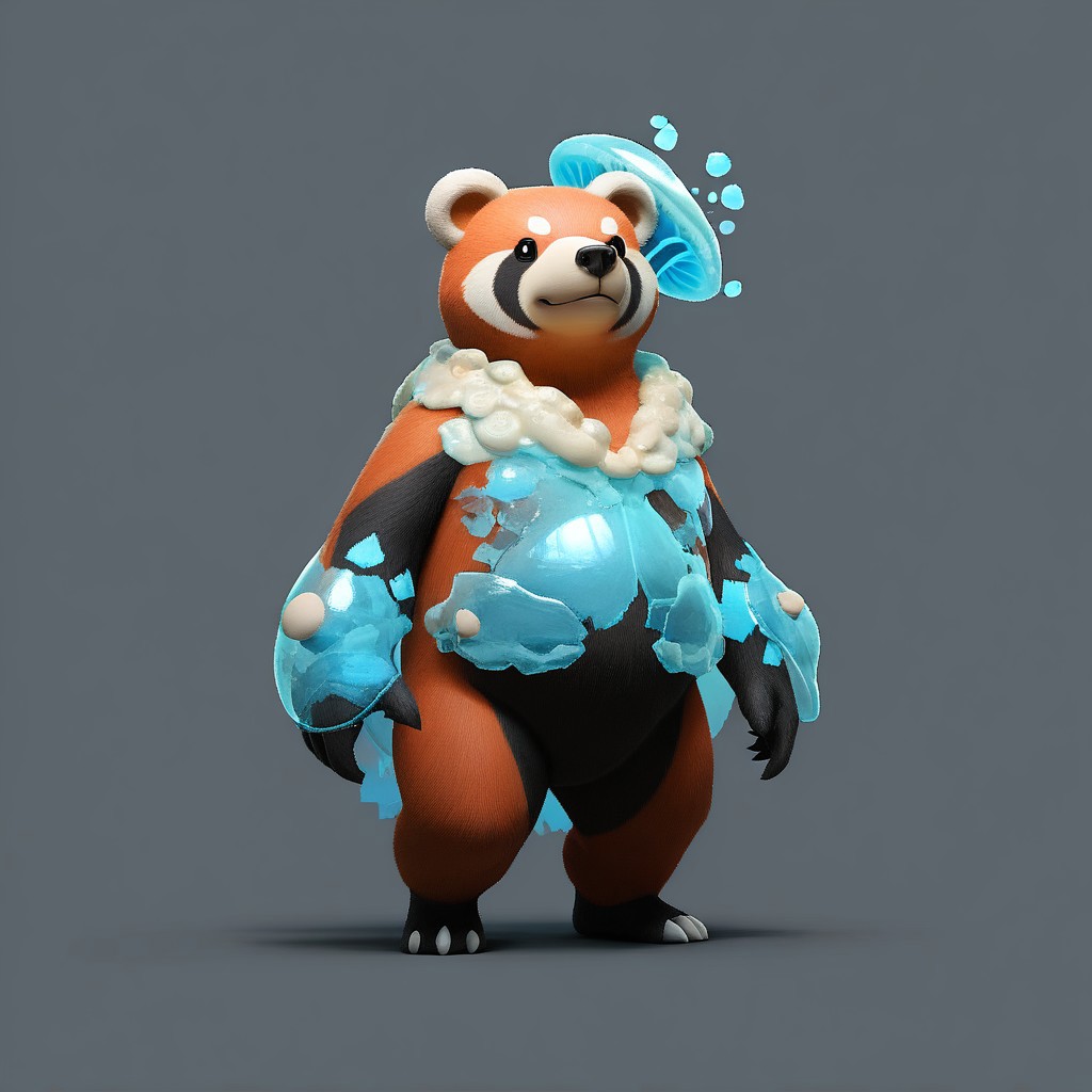 score_9, score_8_up, score_7_up,
p0k3m0n, pokemon, pokemon (creature), no humans, transparent background, simple background, full body, solo, standing,
(bear:0.9), (mushroom:0.8), (virtual:0.8), (holographic magic:0.8), (red panda:0.7), 
simple background, grey background,