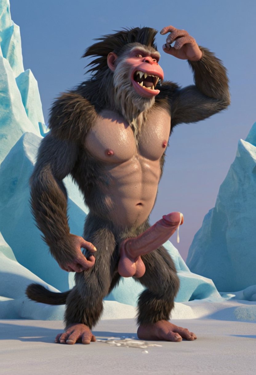 score_9, score_8_up, score_7, score_6_up, score_5,
on a floating iceberg, ice and ocean in the background, solo,
<lora:J_cartoon:0.6>
<lora:Top 2.5DCartoonV2:0.4>
 <lora:Furry_Lora_Gut_Ice_Age:0.4>
BREAK
 (captain_gut:1.5, Gigantopithecus, ape, great ape), roaring,claws, furry, male, brown eyes, furry body, two tone fur, dark gray fur, brown fur, dark grey pelt, bown pelt, black hair, pale skin, 
 standing, large penis, cum covered, balls, masturbating,