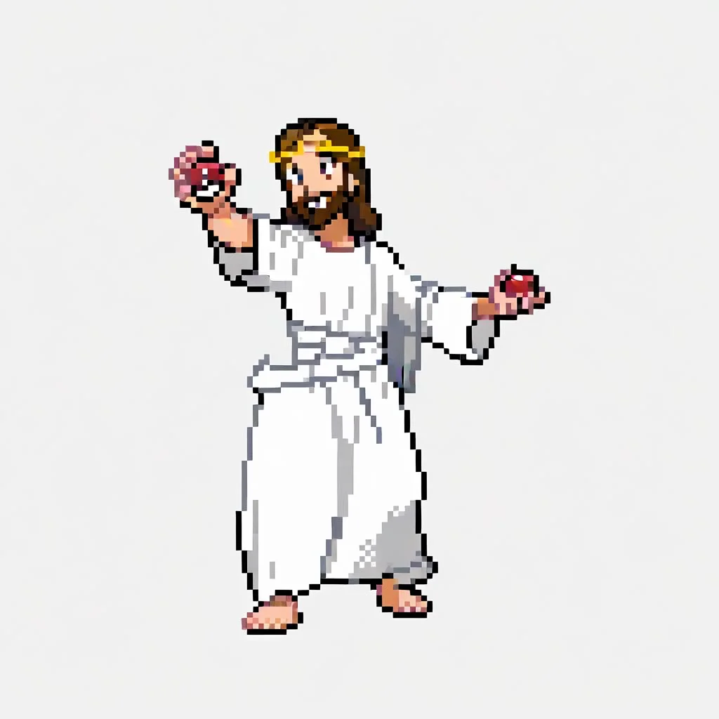 Jesus Christ, simple background, (holding pokeball:1.2),