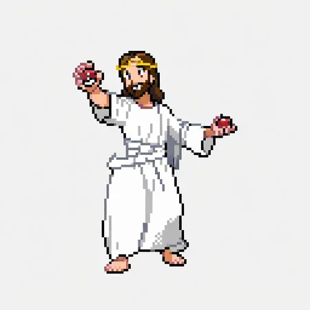 Jesus Christ, simple background, (holding pokeball:1.2),