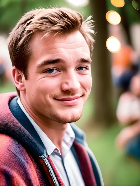 michaelsynth:0.3 man portrait, closeup:2, face focus, bokeh, laughing