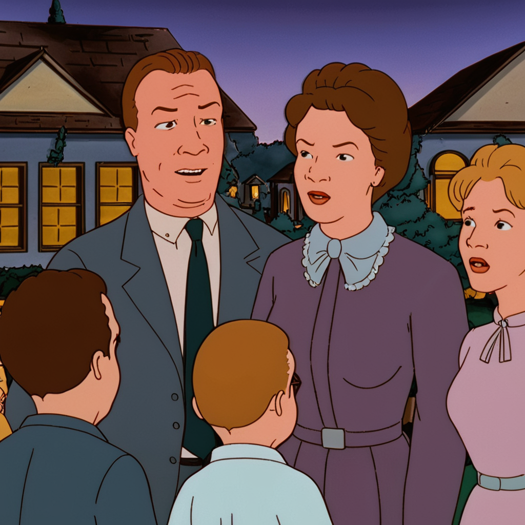 cartoon of a scene from the movie It's a Wonderful Life (1946) - Drama, Family, Fantasy
(in kingofthehill style:1.5)
 <lora:kingofthehillstyleXL_v.10.1:0.85>