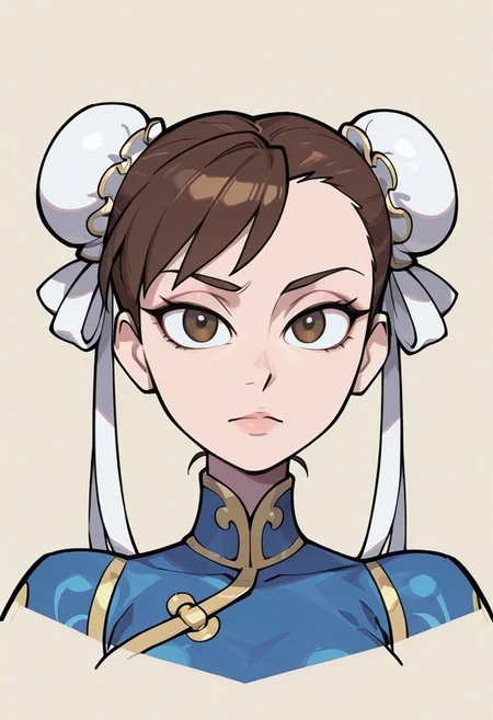 {{masterpiece,best quality,amazing quality,absurdres}}, {{flat shading, cel shading}},
BREAK
1girl, solo, simple background, portrait, upper body, looking at viewer, chun li