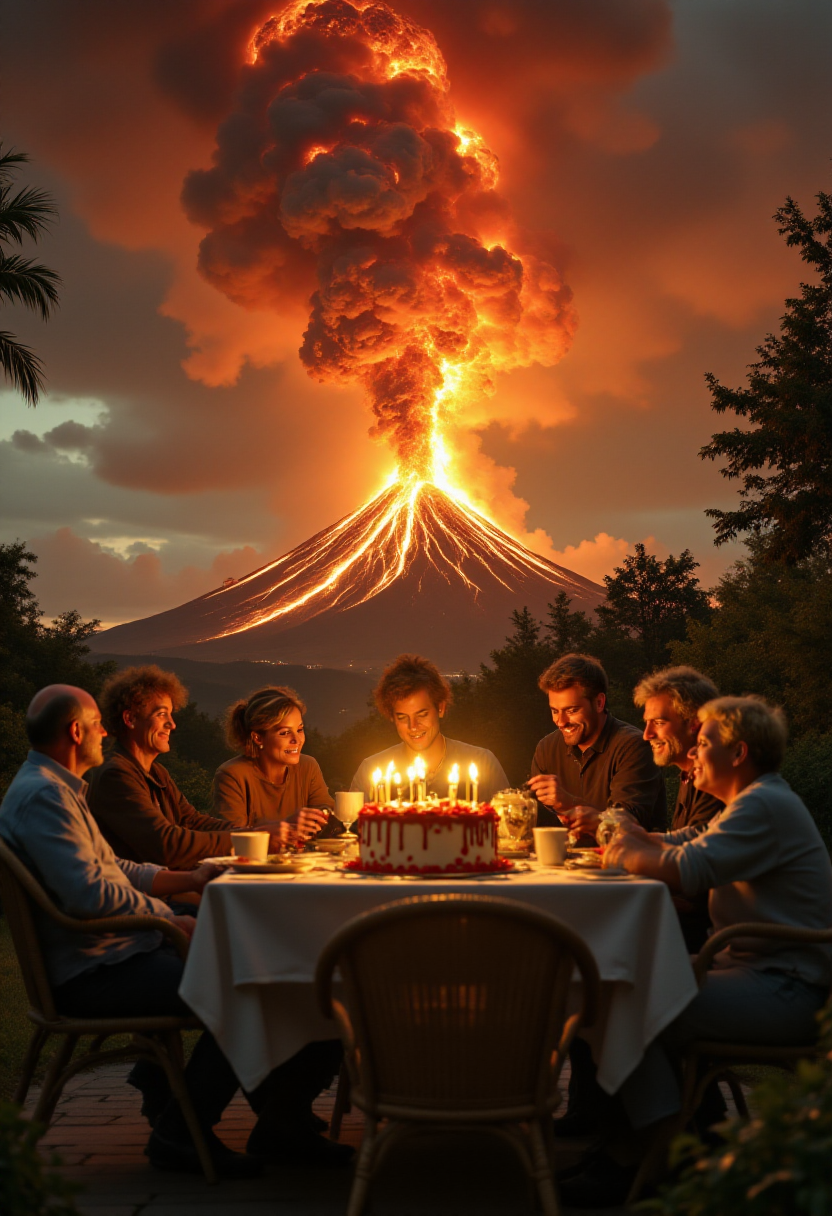 <lora:PCB_Image_Enhancer_for_FLUX:1>
realistic photo of a birthday party at a retirement home with a dramatic volcano eruption occurring in the background