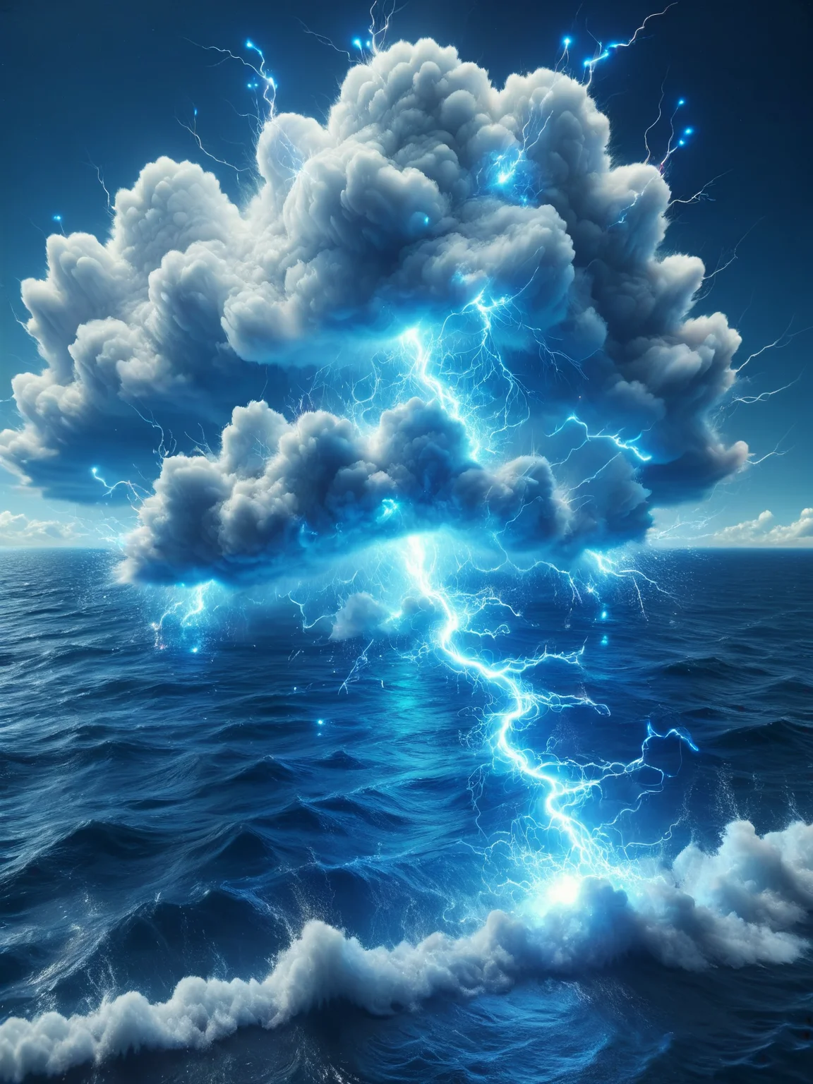 An ais-sparkz cloud over the ocean, lightning hitting the water sending a spread of ais-sparkz across the surface <lora:Sparks_Style_SDXL:1>