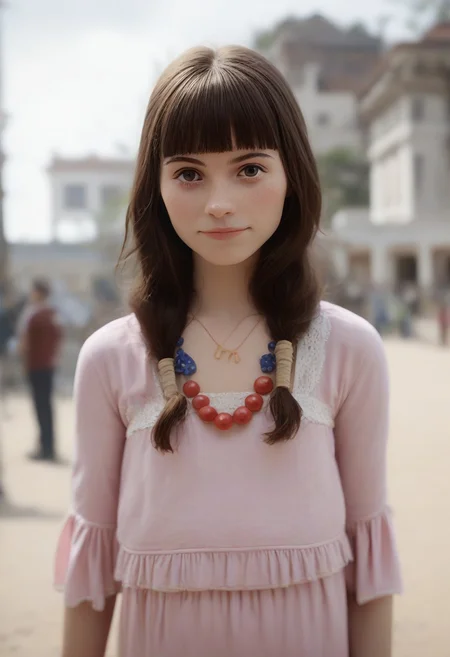 score_9, score_8_up, score_7_up, masterpiece
BREAK
1girl, (ctiansay0:1.2), pink dress, necklace, fringe
BREAK
looking at viewer, blurred background, Manic Pixie, Pretty Face, seductive, (cute smile:0.4), FOV medium shot