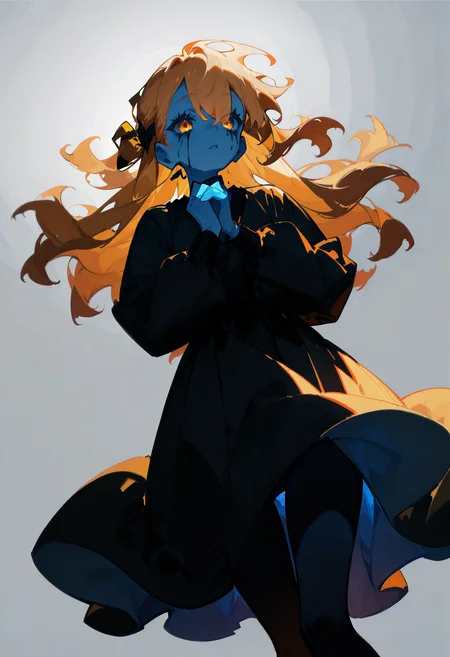 1girl,   golden hair, long hair, wavy hair,         
BREAK dutch angle,  1girl, standing, thigh gap,       
BREAK    Voluminous Mascara,   runny makeup,        black victorian dress, (silver background),     
BREAK safe, masterpiece, best quality, very aesthetic, absurdres, highres, newest, <lora:ponyv5_noobV065S_1_adamW:0.7>, <lora:lora:0.4>, <lora:Unstable_v1.0:1>