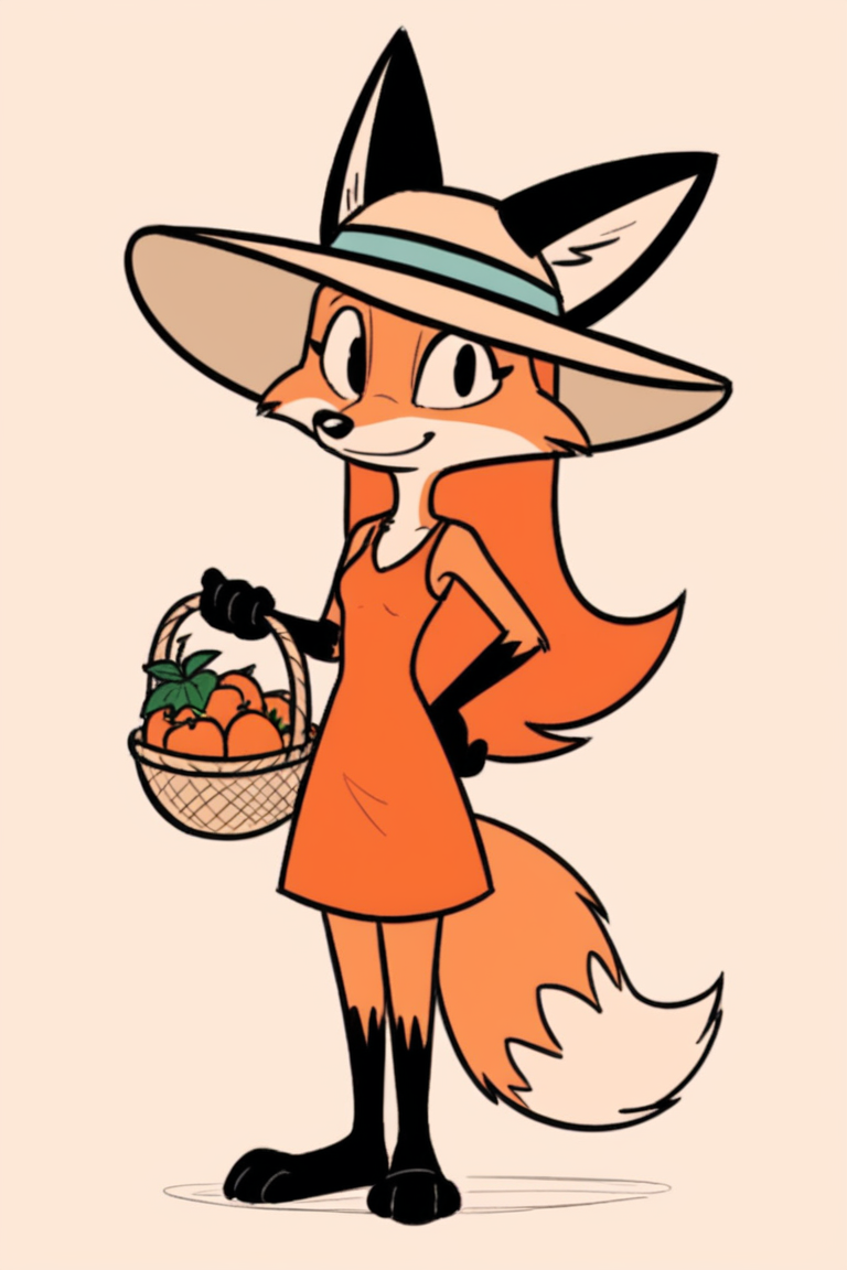 4utumn_p, (solo), petite, small, black arm, fox tail, fox, body fur, sketch,
full body, animal nose, snout, 1girl,
orange hair,
1girl,
summer dress, summer hat, chamomile field, holding fruit basket, smiling, looking at viewer,
 <lora:Autumn_from_Precocious-000006:0.7>