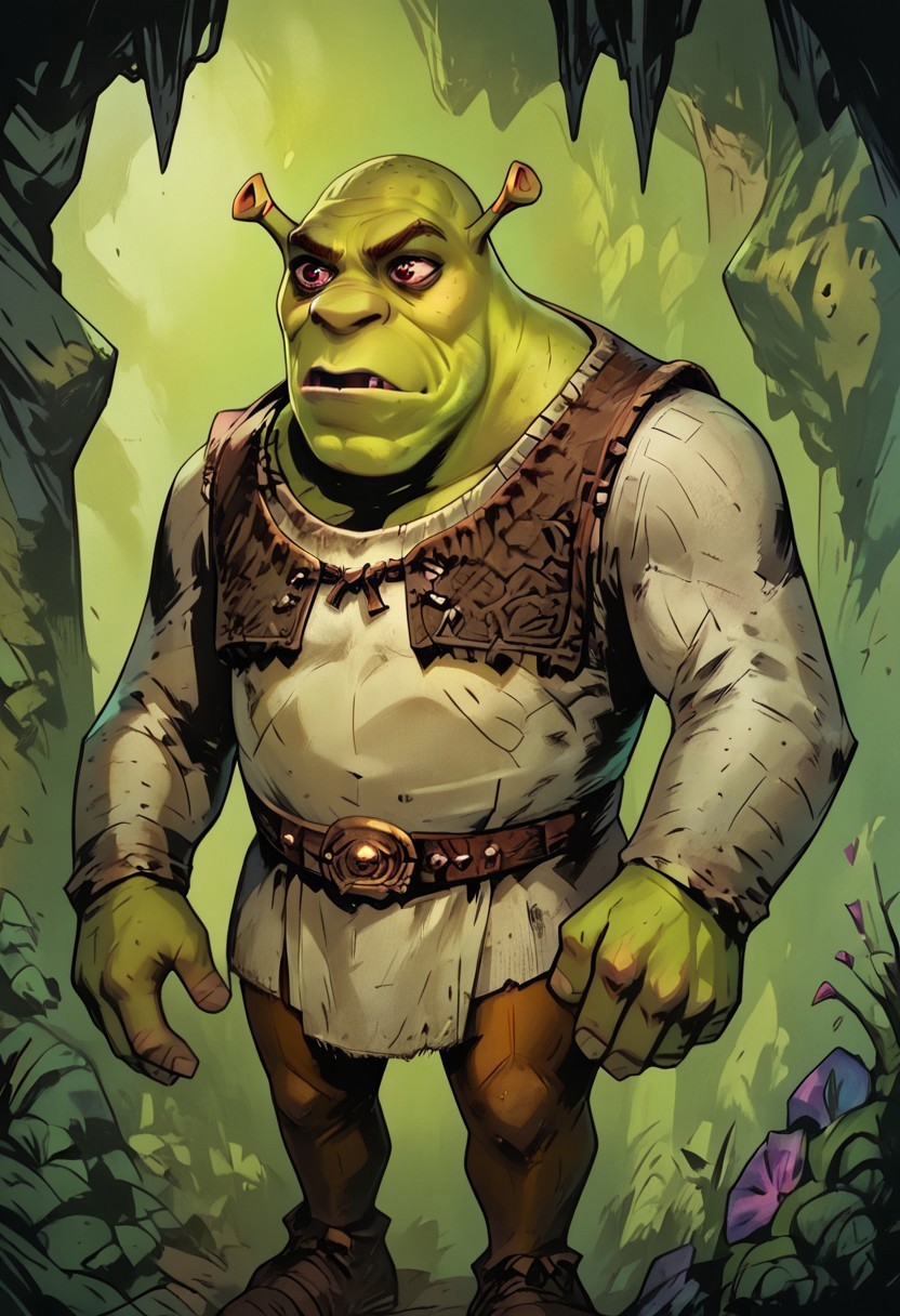 score_9, score_8_up, score_7_up, masterpiece, best quality, newest, absurdres, highres, 1boy, shrek, green skin