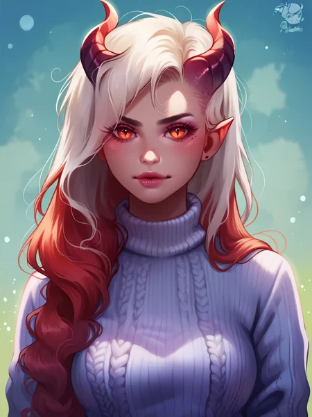score_9, score_8_up, score_7_up, score_6_up, score_5_up, <lora:prywXLP:1> pryw, 1girl, long hair, portrait, demon, sweater