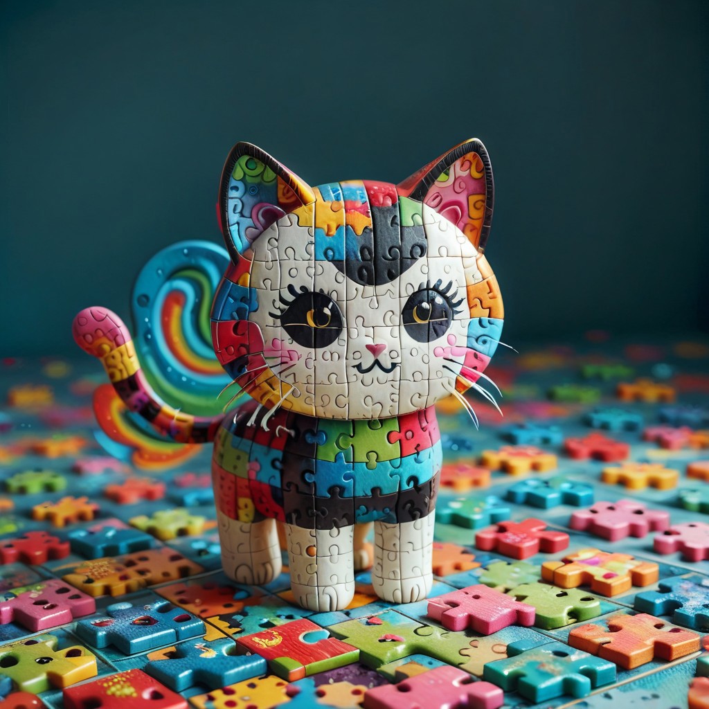 a cute cat made out of puzzle, puzzle_morph_rks