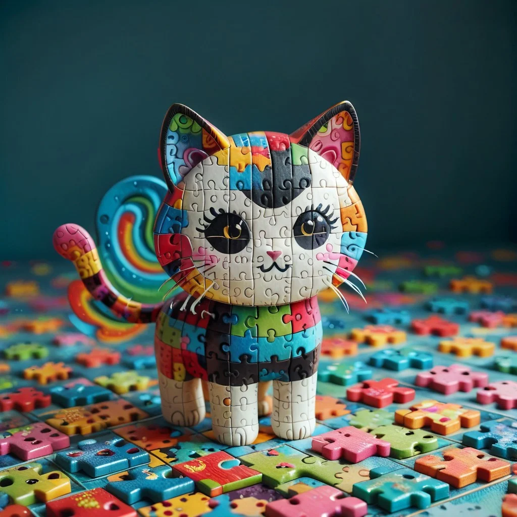a cute cat made out of puzzle, puzzle_morph_rks