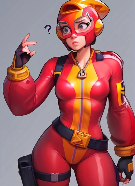 score_9, score_8_up, score_7_up, , bsmax , 1 girl , red bodysuit , simple background, red helmet , glases , fingerless gloves, solo, confused, , yellow bracelet, belt <lora:bsmax:1> <lora:Kittew-4RCH0N:1>