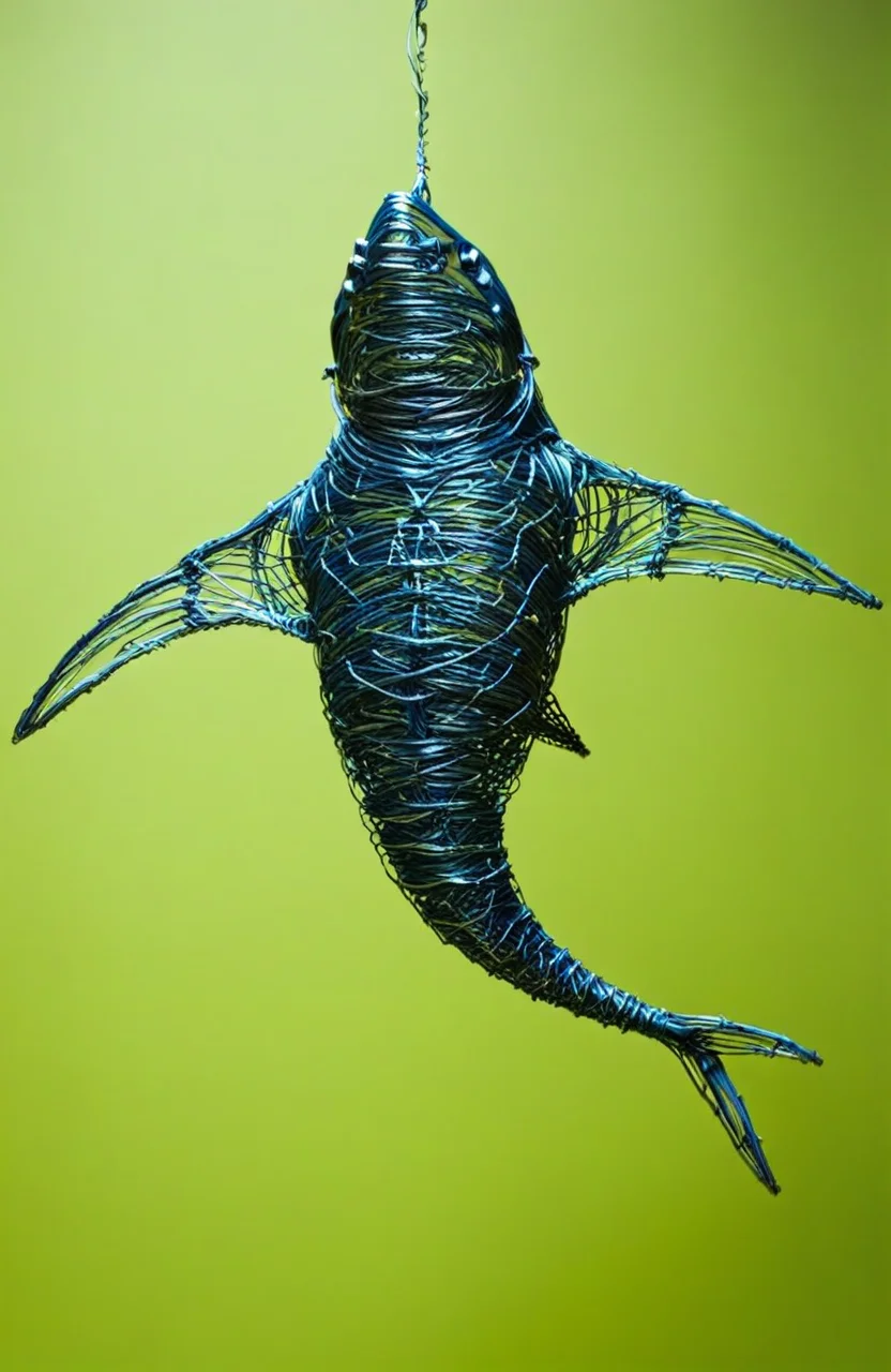 wire art, Close-up portrait of a shark, underwater,  high-resolution image, studio shot, <lora:éä¸èºæ¯:0.7>