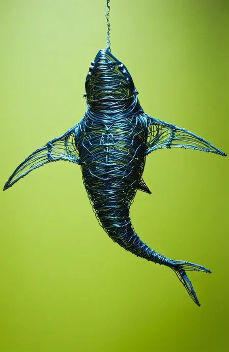 wire art, Close-up portrait of a shark, underwater, high-resolution image, studio shot, <lora:éä¸èºæ¯:0.7>