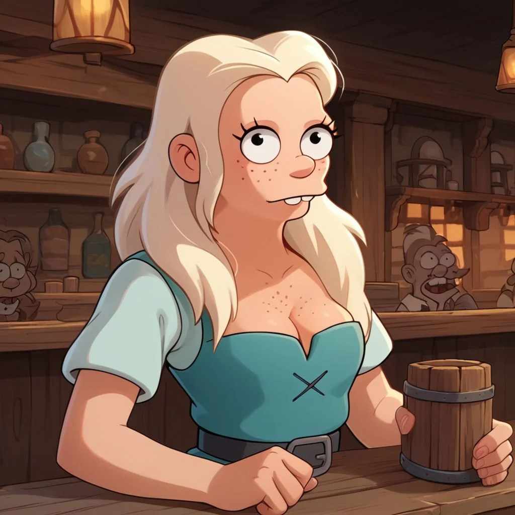 score_9, score_8_up, score_7_up, score_6_up, score_5_up, score_4_up, 1girl, Tiabeanie, in a tavern, freckles, freckled chest, flashing breasts, SkinHairDetail, fFaceDetail, OverallDetail