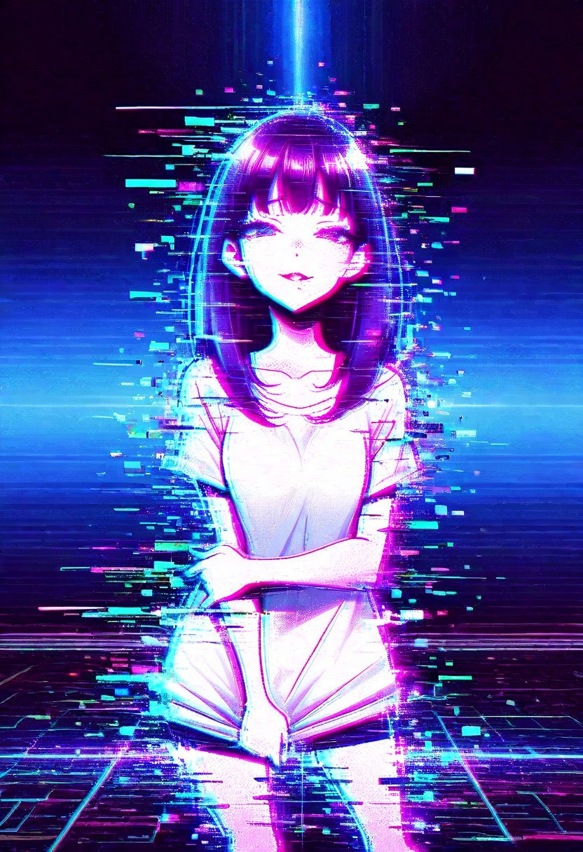 Masterpiece, best quality, 1girl, glitch, flickering, digital, glitch style