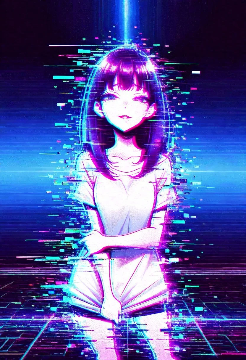Masterpiece, best quality, 1girl, glitch, flickering, digital, glitch style