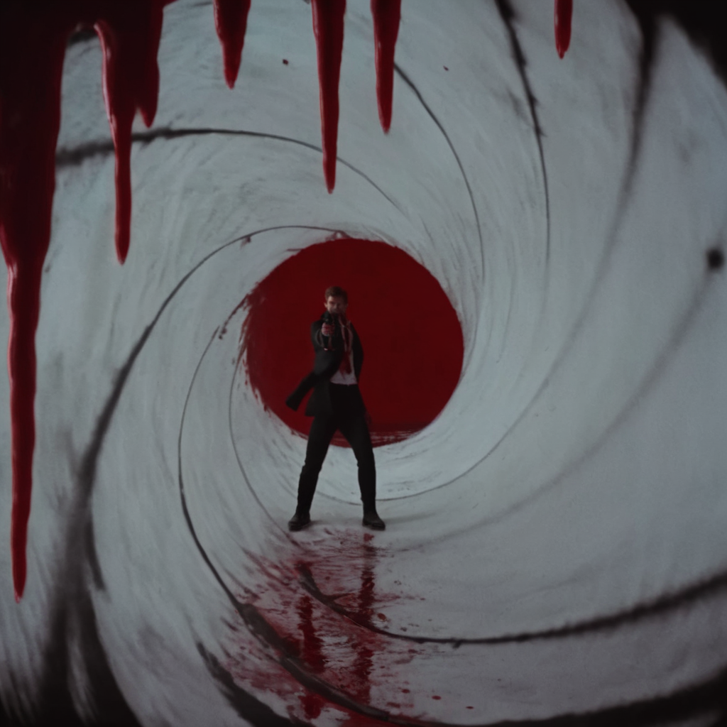 UHD, 4k, ultra detailed, cinematic, a photograph of <lora:Gun barrel sequence v2:1>
a man standing in a tunnel of red blood aiming a gun at camera is seen through a tunnel hole,blood dripping on camera,raining blood on camera,blood on camera, blood falling on camera, solo,shirt,1boy,male focus,pants,letterboxed,spot color , Gun barrel hole,  gun barrel's interior,  pinhole camera, Gun barrel sequence style, epic, beautiful lighting, inpsiring