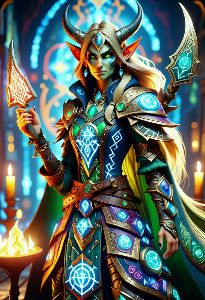 hyper detailed masterpiece,DonMMy51ic4lXL, female arzuros, demon hunter , runes <lora:DonMMy51ic4lXL-v1.1-000006:0.8>