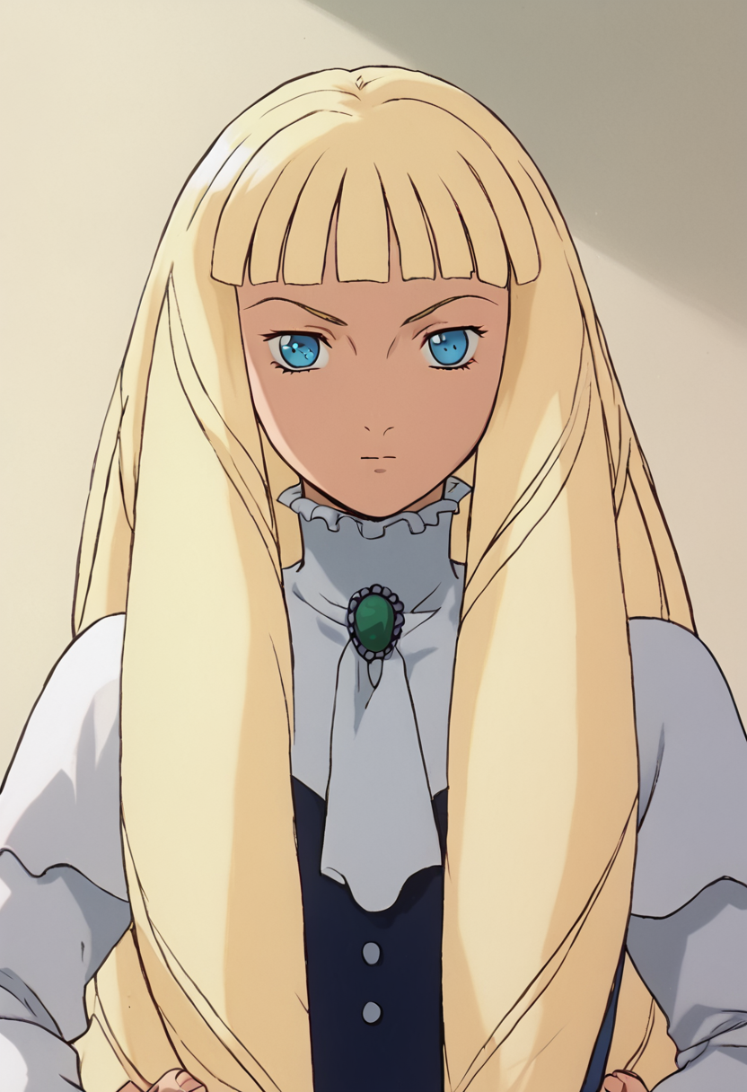 <lora:KihelTurnAPony1.0:1>kihel, 1girl, solo, blonde hair, long hair, drill hair, blue eyes, bangs, dress, upper body, looking at viewer,simple background,, score_9, score_8_up, score_7_up, score_6_up, score_5_up, score_4_up, looking at viewer, hand on own hip, cowboy shot,