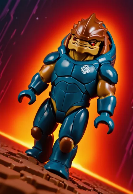 masterpiece, best quality, amazing quality, l3g0, dutch angle, dynamic angle, abstract background, BREAK
solo, male, alien, me_krogan, brown body, red eyes, muscular male, space armor, BREAK