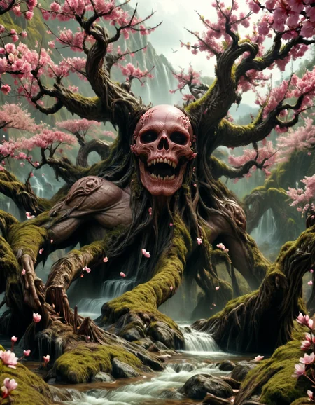 art by John Closterman, installation art, Cherry blossom grove, landscape of a (closeup, vibrant, realistic:1.2) , 80mm, dark fantasy, & eldritch horror <lora:ral-dark-fantasy-sdxl:1>, cute, lush, sunny, luxury, highly decorated, sublime, fertile, epic