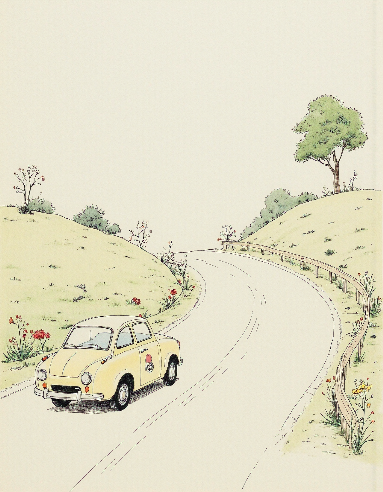 ArsMJStyle, Delicate Whimsy, a 60s car on a winding road