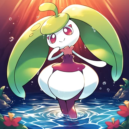 score_9_up, score_8_up, score_7_up, score_6_up, best quality, source_anime, blue background, water, detailed background, ocean BREAK 1girl, solo, steenee, pokemon, flora fauna, green hair, long hair, purple eyes, white head, purple dress, purple legs, white skirt, white arms, wide hips, wet body, smile, looking down:1.2, one hand on face, submerged, <lora:PDXL_Steenee_PKMN:1>