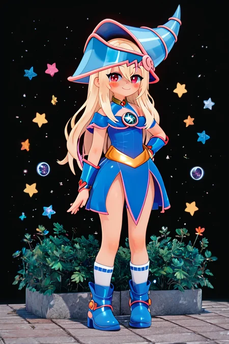 score_9, score_8_up, score_8, large breasts, (curvy), cute, eyelashes, ,,, , ,,, zzPrismagicCitronOC, hair between eyes, red eyes, blonde hair, long hair, blue headwear, wizard hat, bare shoulders, detached sleeves, pentacle, dress, blush stickers, <lora:Prismagic_CitronOC_PDXL:0.8>, ,,,, BREAK, socks, big shoes, ,,, smile, looking at viewer, cowboy shot, ,,, embedding:zPDXL, Expressiveh, ,,, <lora:CuteToonPDXL:0.8>, <lora:SDXLFaeTastic2400:0.5>, <lora:Expressive_H-000001:0.4>,