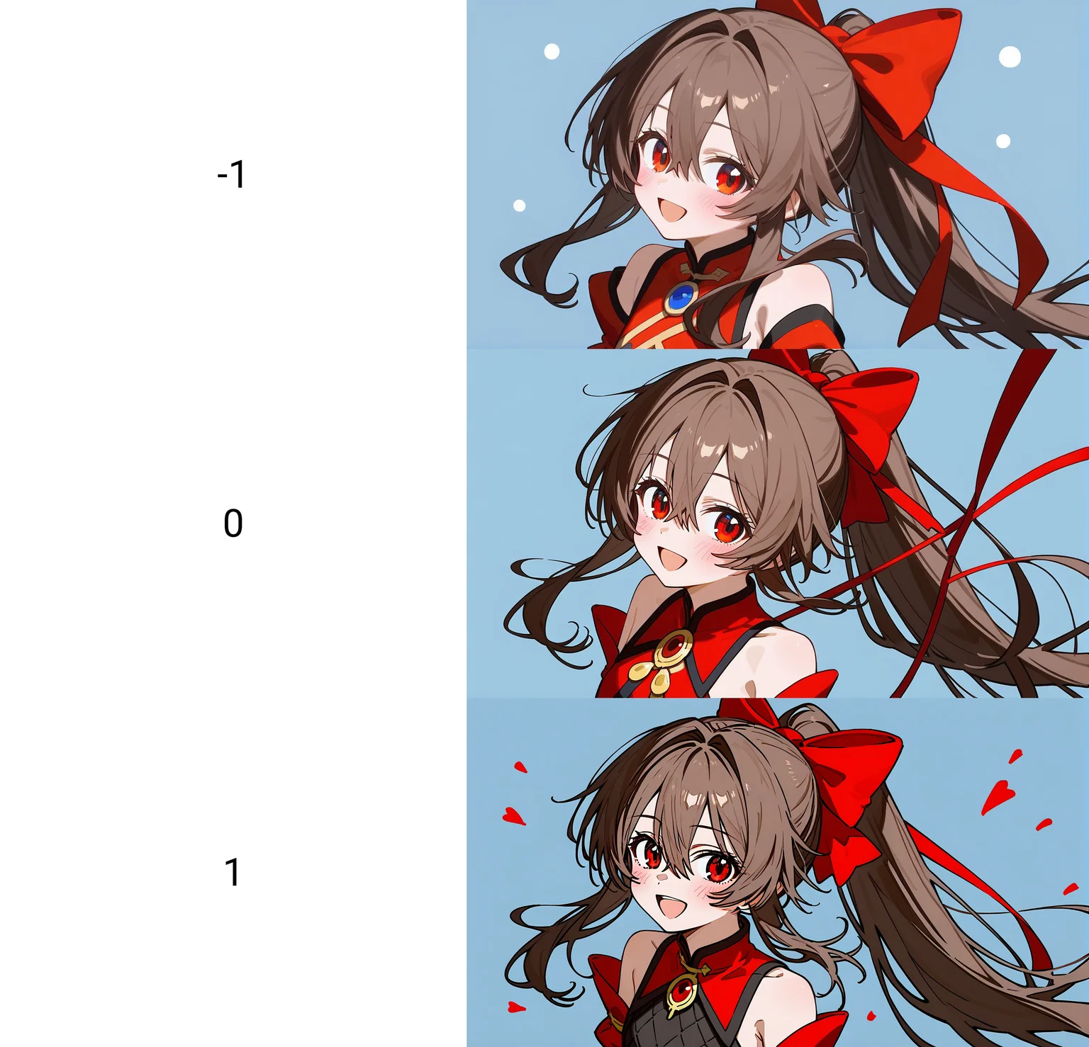 1girl,
rating safe, solo, blush, ponytail, brown hair, red bow, smile, hair between eyes, bow, hair bow, upper body, red eyes, detached sleeves, looking at viewer, open mouth, long hair
<lora:pony-lineart_adjust-mki:-1>