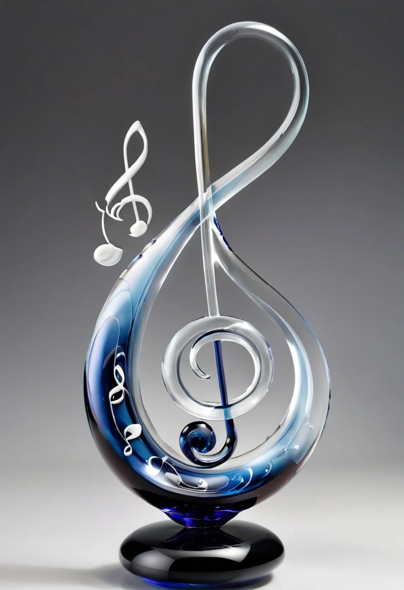 murano_glass_style smoke transforms into floating musical notes high definition photography.